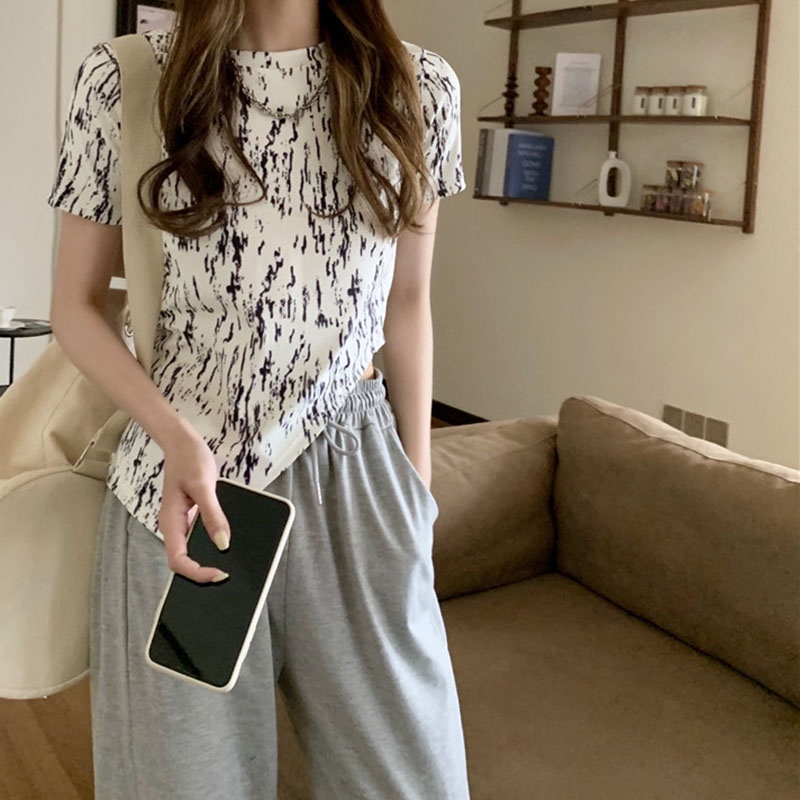 Áo thun IELGY tay ngắn dáng ôm màu nhuộm độc đáo phong cách Hàn Quốc thời trang cho nữ