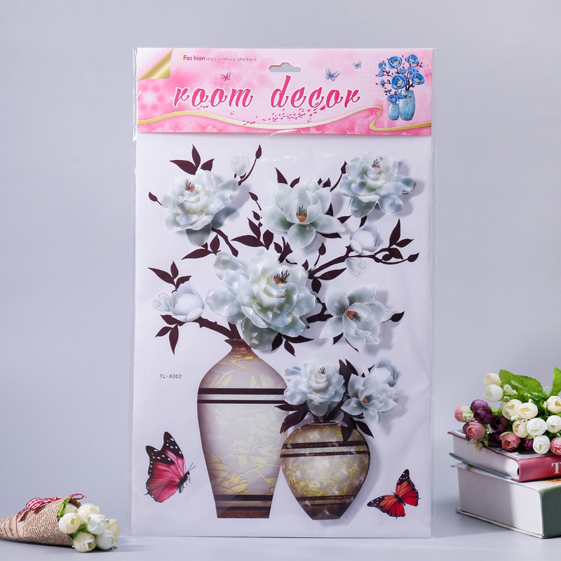 Nhãn Dán Tường 3D Ba Chiều Hình Lọ Hoa 12 Phong Cách Chống Nước Trang Trí Phòng Ngủ