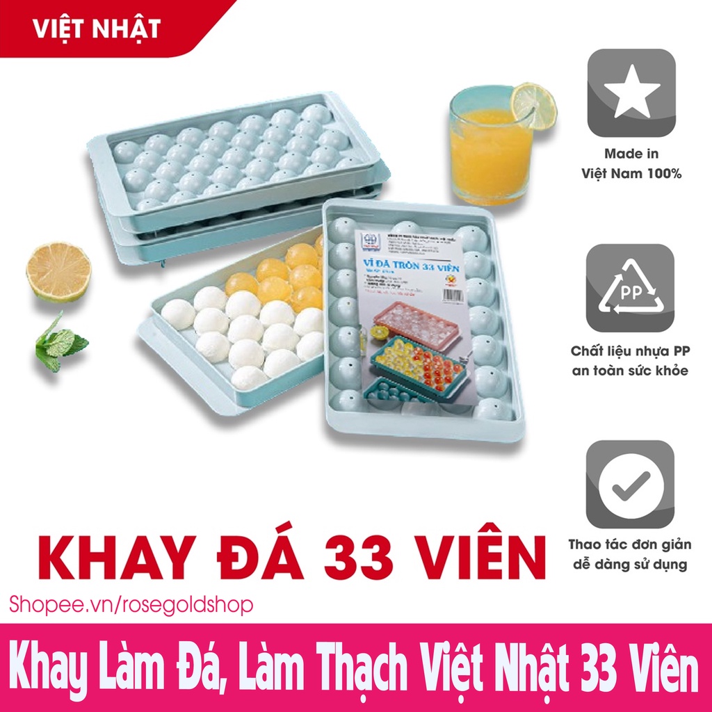 Khay Đá Viên, Thạch Bi Tròn Làm Hoa Quả Trái Cây, Khuôn Rau Câu, Khay 33 Viên Việt Nhật