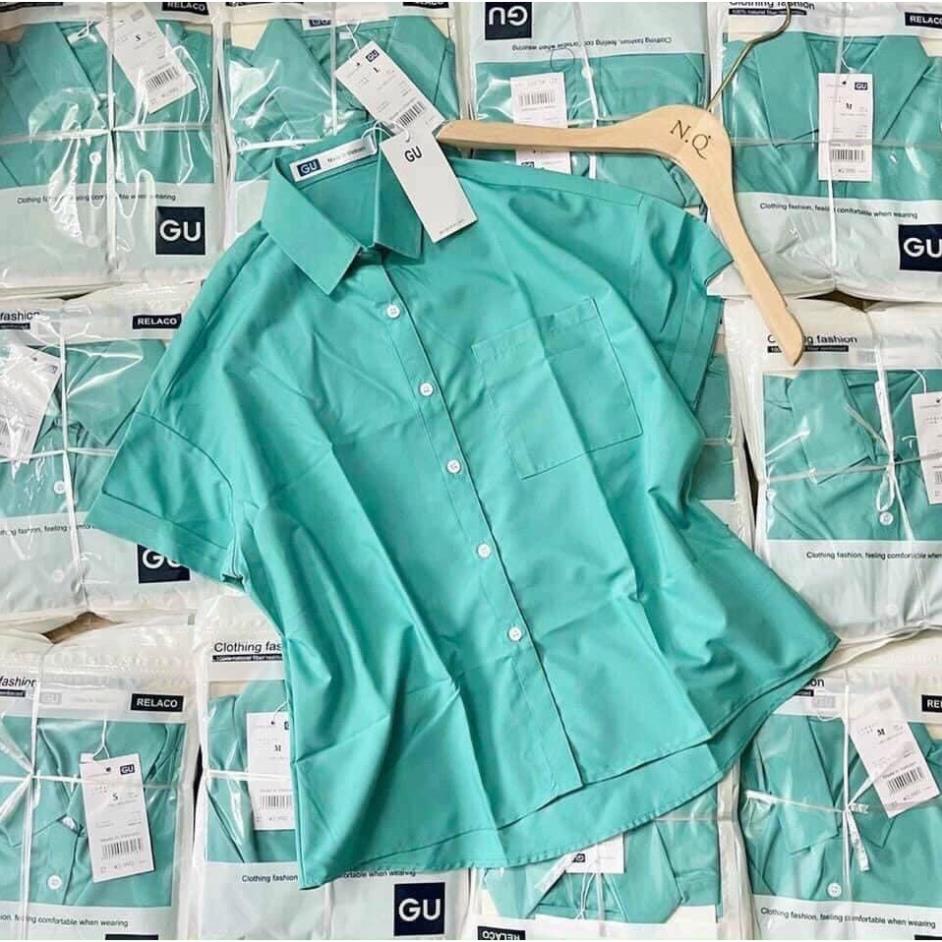 [NEW] Áo sơ mi nữ tay ngắn màu xanh, sơ mi công sở ngắn tay chất vải cotton mềm mịn đi học, đi làm