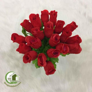 Cành hoa hồng giả - hoa vải lụa màu đỏ