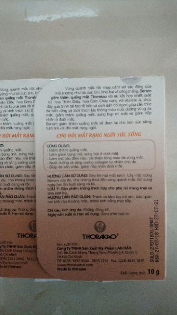 Kem giảm thâm quầng mắt THORAKAO (bao bì mới) 10G | BigBuy360 - bigbuy360.vn