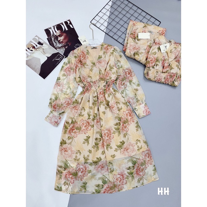 Đầm voa hoa chun eo