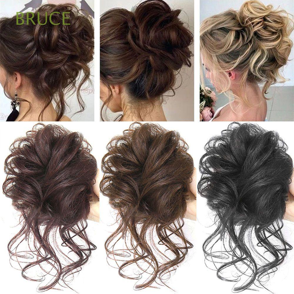 Búi giả tổng hợp dáng xoăn xù rối dây buộc cao su nối tóc co giãn 22 màu cho nữ