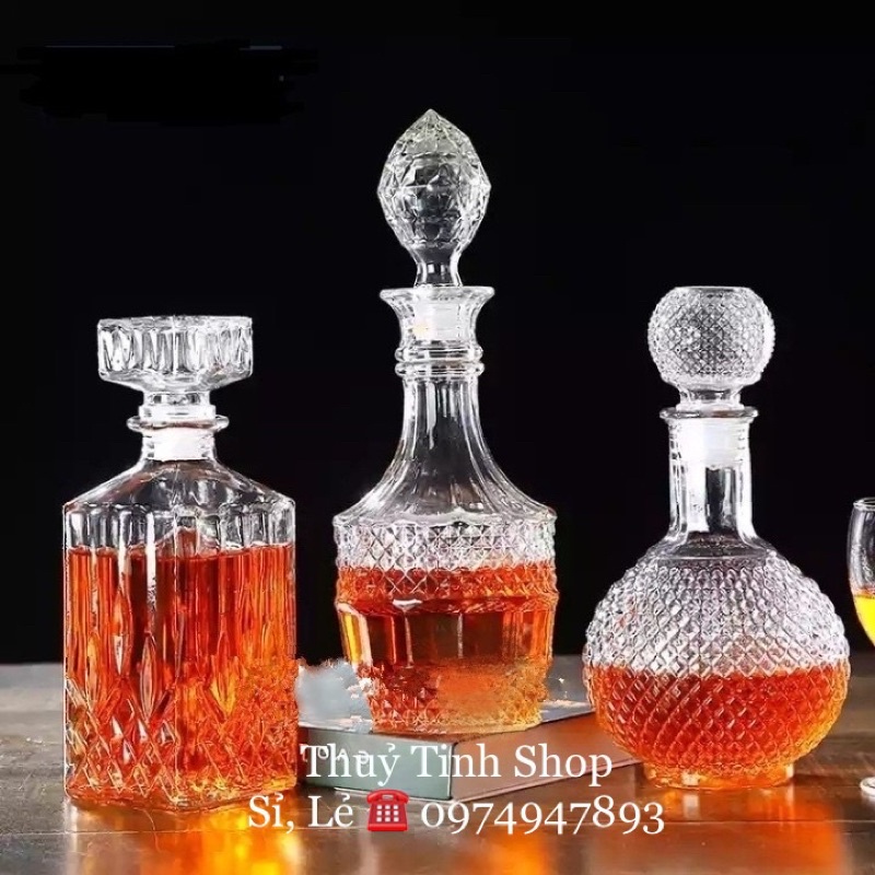COMBO 3 Bình Đựng Rượu Thuỷ Tinh Cao Cấp 1l. số 2-6-8