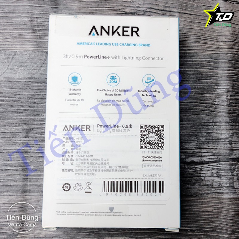 Dây sạc lightning Anker Powerline+ A8122 - Cáp sạc anker a8122 sạc nhanh siêu bền chịu được trọng lượng 80kg