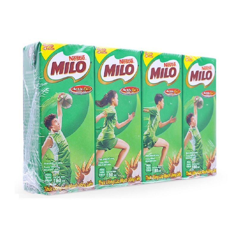 DATE MỚI lốc 4 Sữa Milo lúa mạch có đường ít đường 180ml