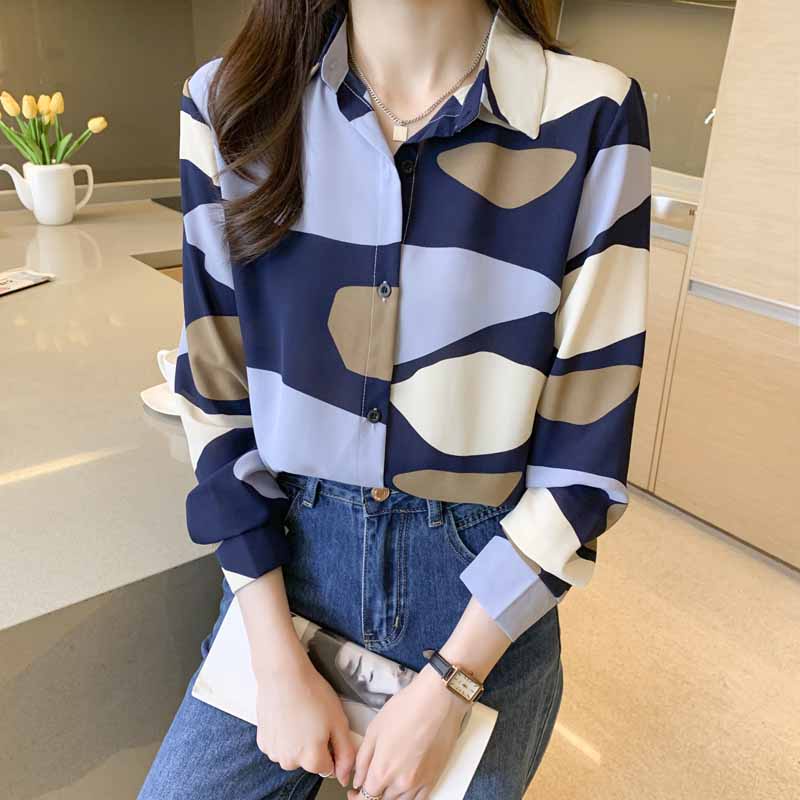 Áo Sơ Mi chiffon Tay Dài In Họa Tiết Phong Cách retro Hàn Quốc Mới Cho Nữ