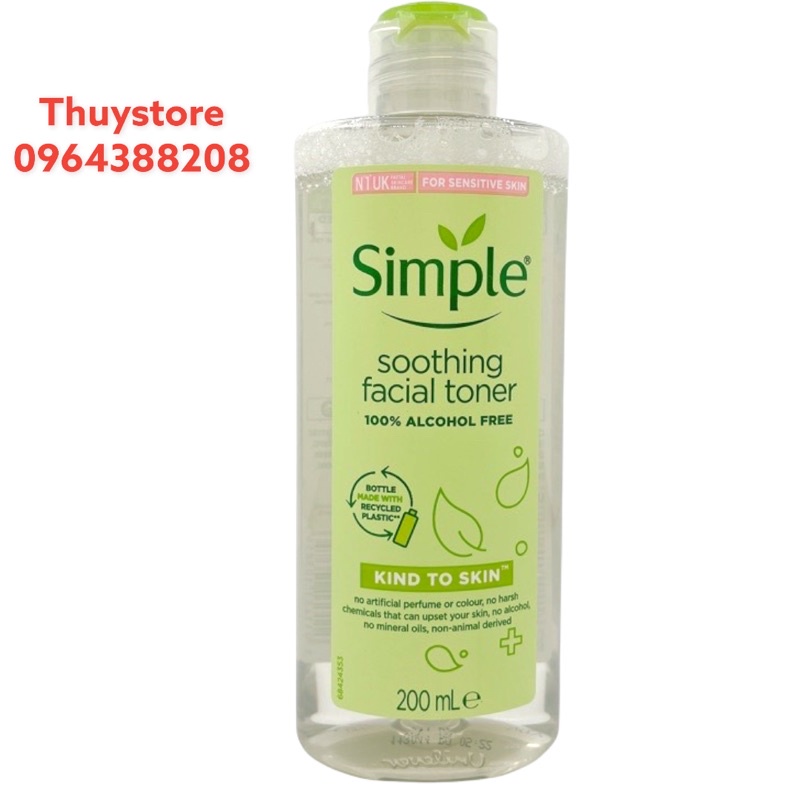 [Chính Hãng]Nước Hoa Hồng Simple Toner Làm Dịu Và Cân Bằng Độ Ẩm Cho Da ,Lành Tính Không Chứa Cồn 200ml