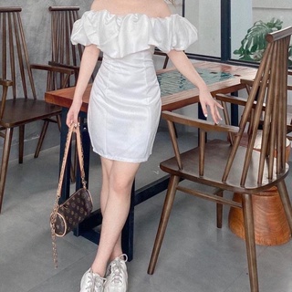 Đầm Váy trễ vai hai màu trắng đen form tôn dáng hack chân cực xinh - Váy đầm nữ dáng body hở vai