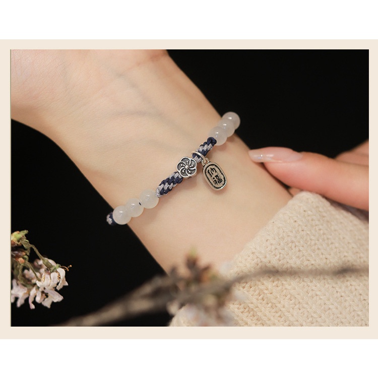 [Hàng Mới] Vòng Tay Dây Bện Xỏ Hạt Tròn Màu Trắng Thiết Kế Chính Hãng Có Thể Điều Chỉnh Kích Thước