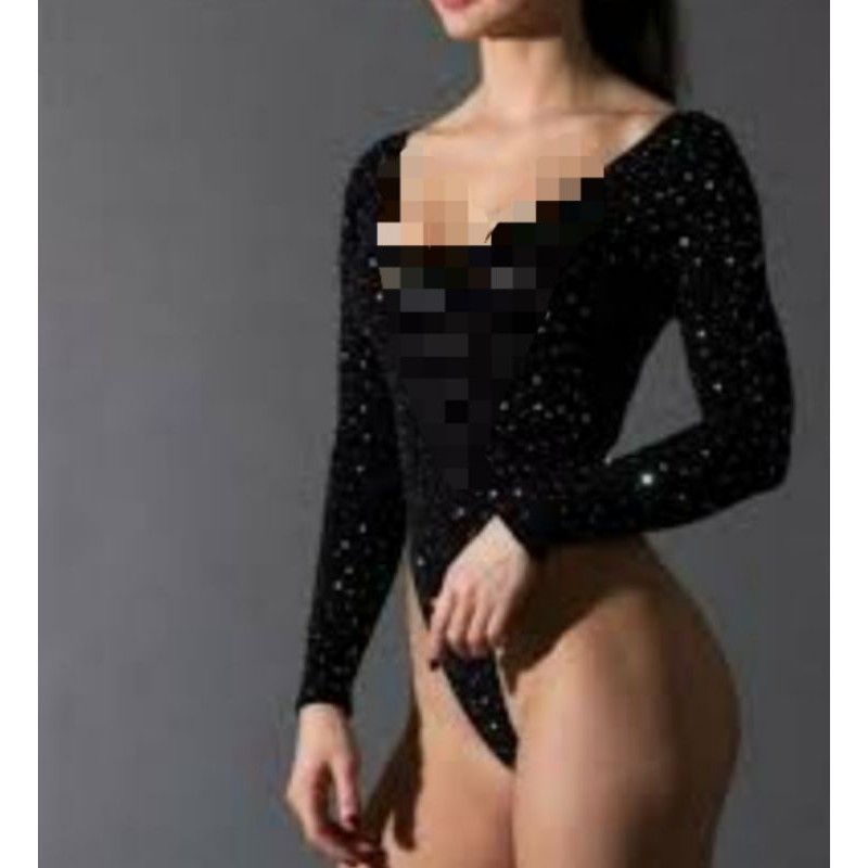 Bộ áo liền quần cổ chữ v sâu ôm body co giãn size m&.L