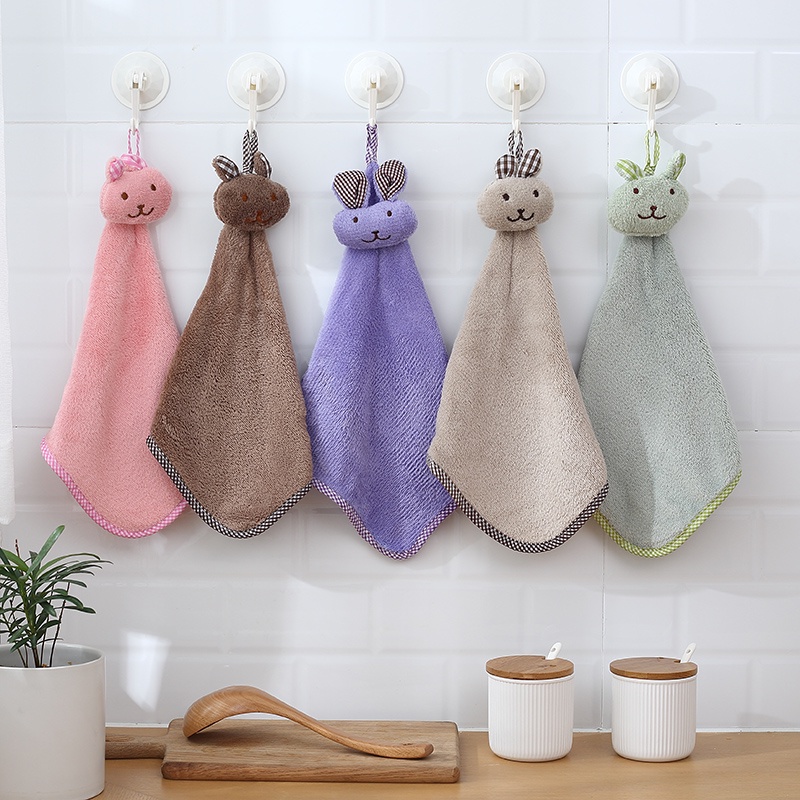 Khăn Lau Tay, Lau Bát Nhà Bếp Siêu Thấm Nước Có Móc Treo Hình Thỏ Đáng Yêu