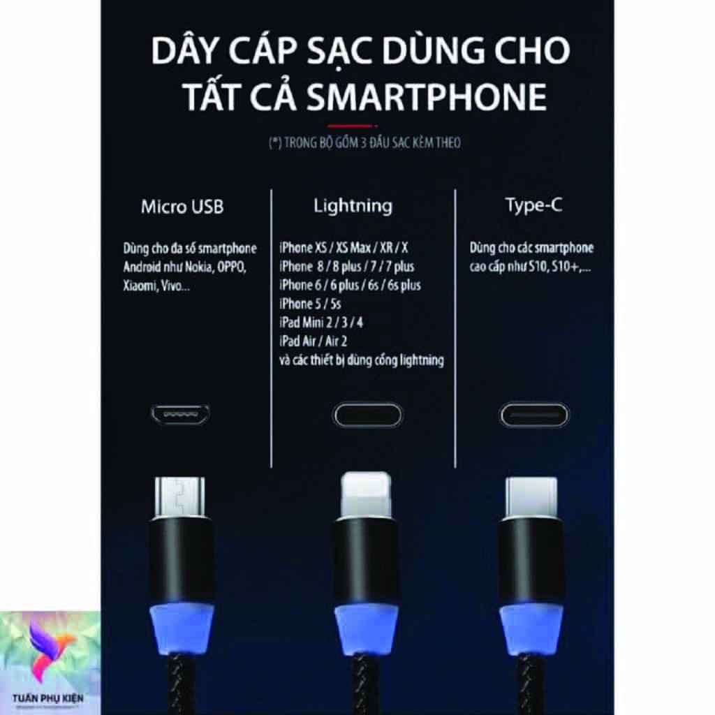 Cáp Sạc Nam Châm 3 Đầu⚡Cáp Sạc Nam Châm X- CABLE 360⚡Lightning, Micro-Usb, Usb TypeC (BH 3 Tháng) - Dây Dù 1M- TGDĐ89