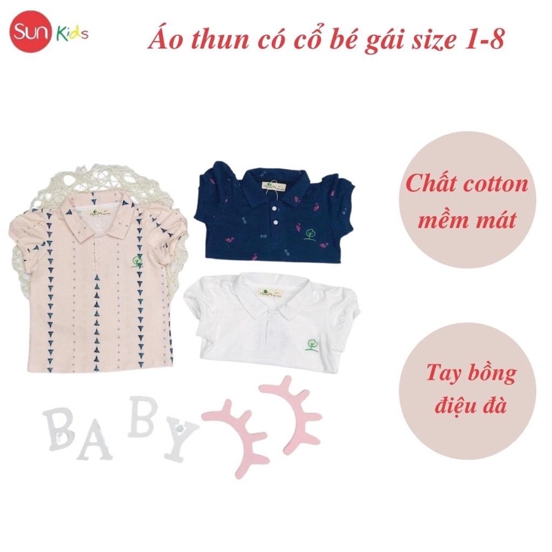 Áo thun cho bé gái, áo phông bé gái chất cotton mềm mát, size 1 - 8 tuổi - SUNKIDS1