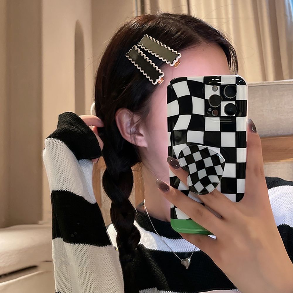 Kẹp Tóc Acrylic Hình Vuông Họa Tiết Kẻ Sọc Phong Cách Hàn Quốc Thanh Lịch Cho Nữ