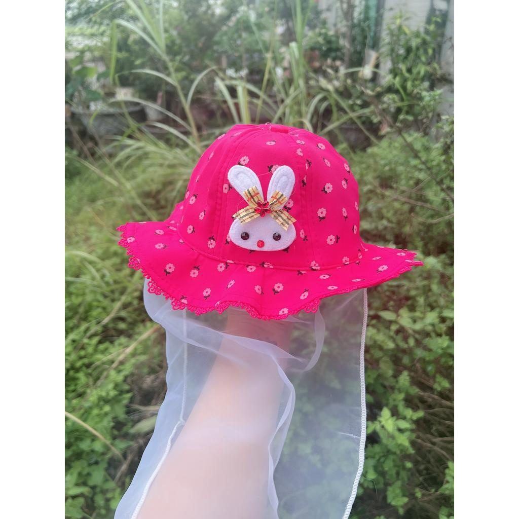 Mũ cho bé sơ sinh đến 2 tuổi đẹp có khăn voan che mặt nón chống dịch chống bụi cho trẻ đi tiêm phòng an toàn