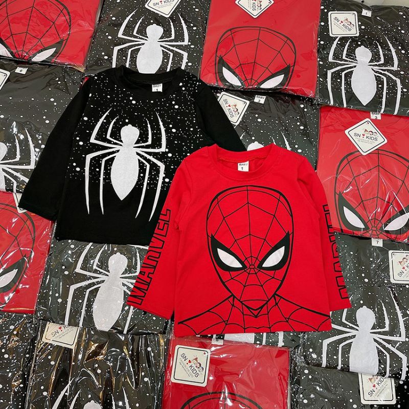 Bộ Quần Áo Dài Tay Thu Đông In Hình Siêu Nhân Người Nhện Vải Cotton pha tổng hợp Cho Bé Trai Từ 10-22kg