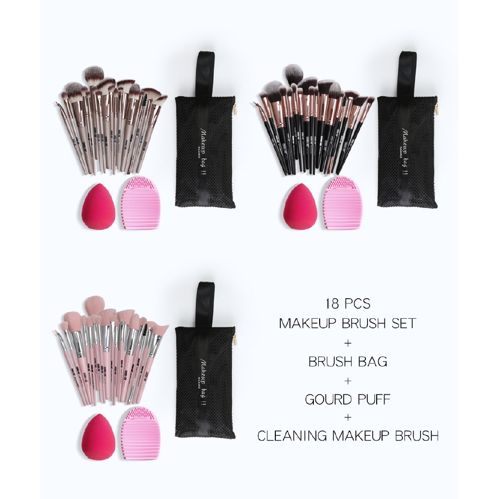Set 18 Cọ Trang Điểm MAANGE Kèm Bông Phấn Và Miếng Làm Sạch Cọ