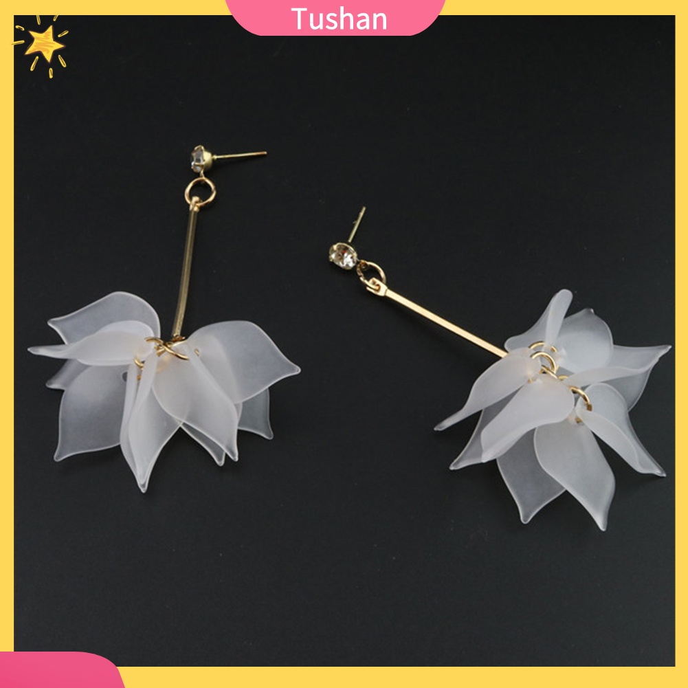 Khuyên tai dáng dài hình cánh hoa bằng nhựa thời trang nữ