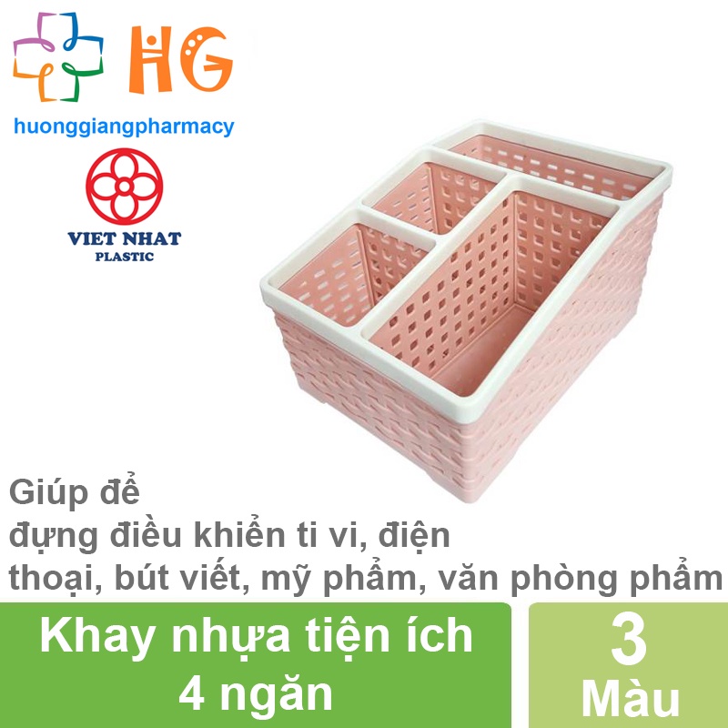 Khay nhựa tiện ích 4 ngăn Việt Nhật khay 4 ngăn để bàn đựng bút đồ dùng đa năng