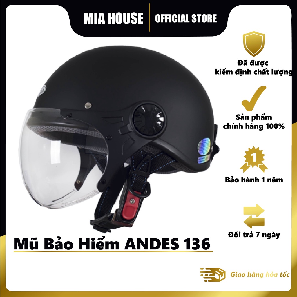 Mũ bảo hiểm nửa đầu chính hãng Sunda 136 có kính chắn gió, mũ chính hãng bảo hành 12 tháng