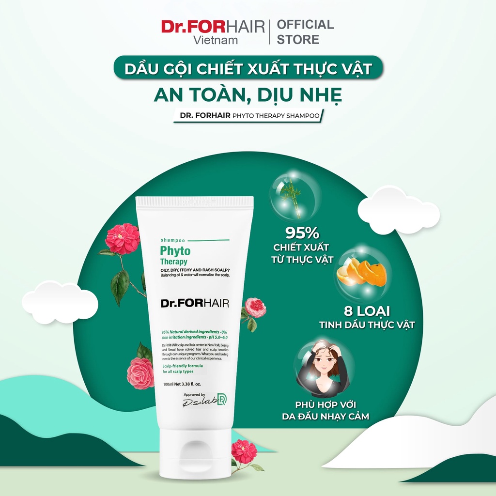 Dầu gội CHO DA NHẠY CẢM, chiết xuất thực vật an toàn và dịu nhẹ Dr.FORHAIR Hàn Quốc Phyto Therapy Shampoo 300ml