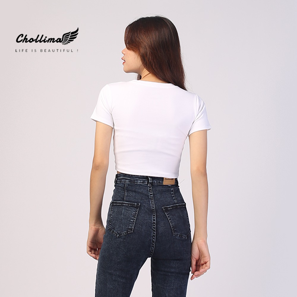 Quần dài jeans nữ co giãn Chollima cạp siêu cao đắp 2 túi nhọn QD005  – quần bò nữ cạp siêu cao