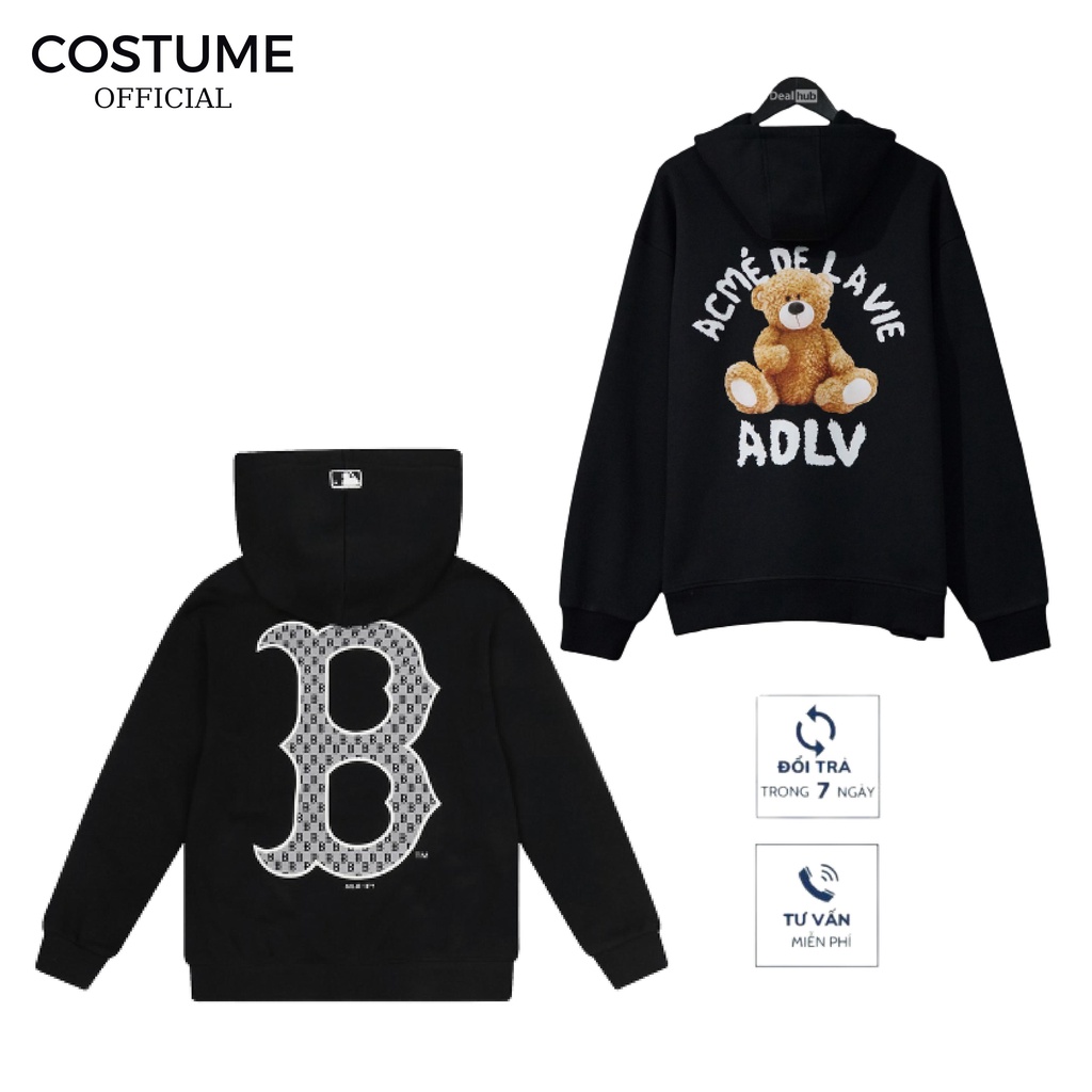 Áo khoác hoodie nỉ x cotton 4 chiều có mũ form rộng, áo unisex nam nữ đẹp hàng hiệu style Hàn Quốc ADLV,MLB từ Costume.