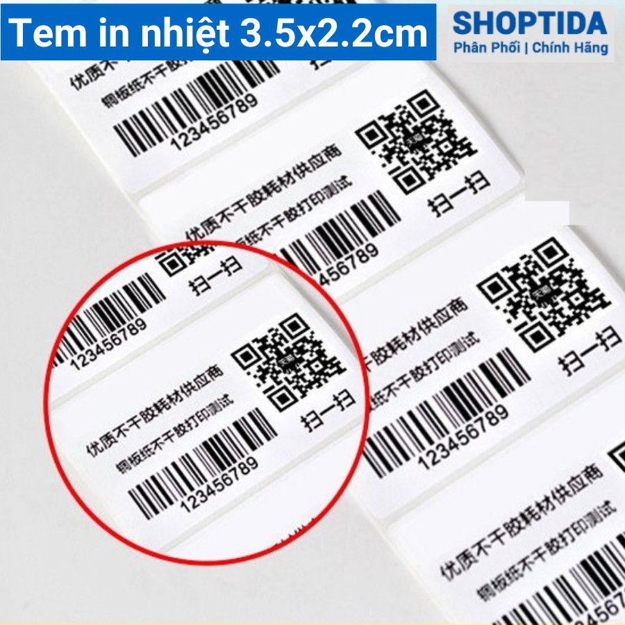 Tem in nhiệt Shoptida 35*22mm in minicode, barcode, 2 tem 1 hàng, sử dụng cho máy in nhiệt Shoptida SP4