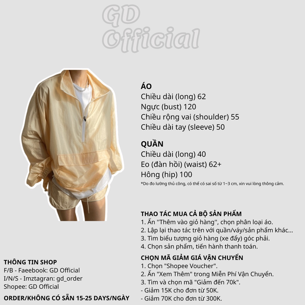 N6|Set bộ thể thao mặc nhà gồm áo dài và quần short ngắn chất dù mát mẻ, cá tính màu vàng, đen, kaki GD Official