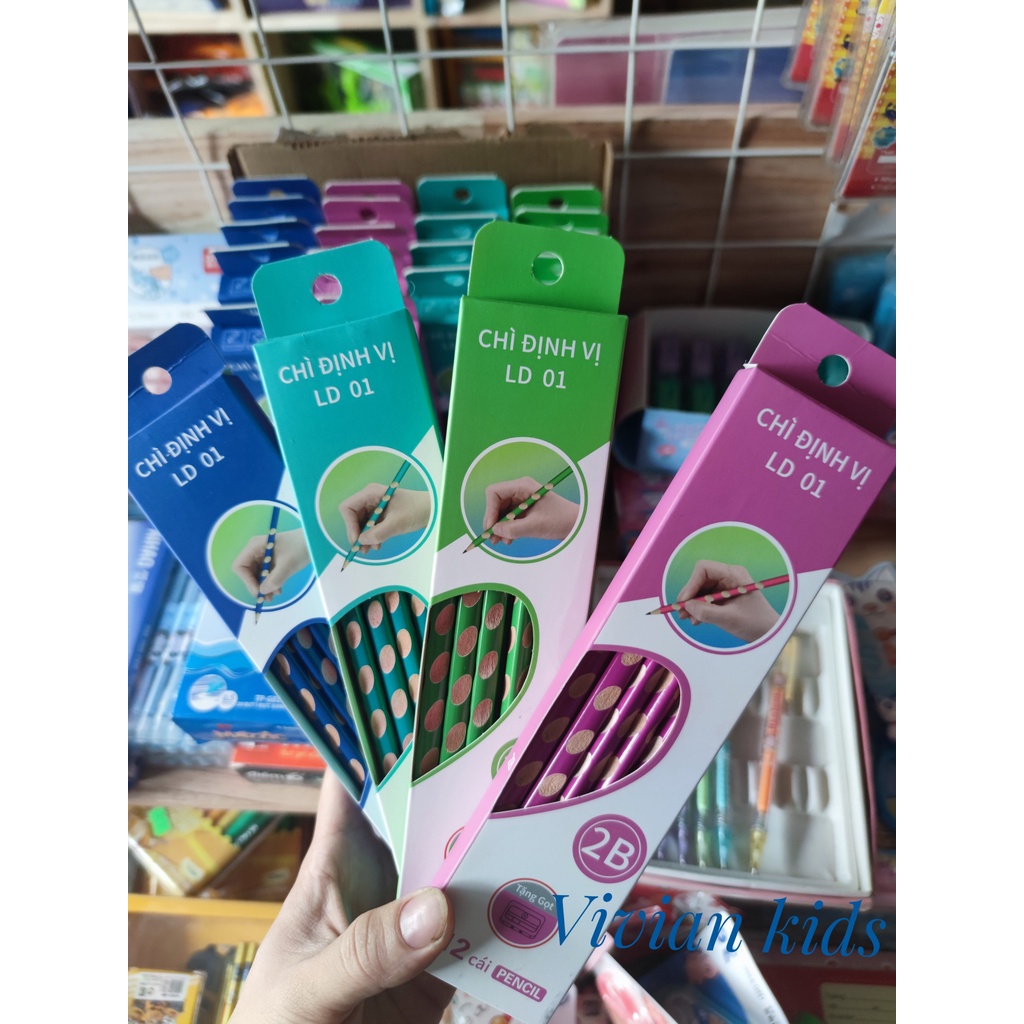 Bút chì định vị ngòi mêm 2B cho bé tập viết, thanh đậm-hộp 12 cây tặng 1 gọt bút