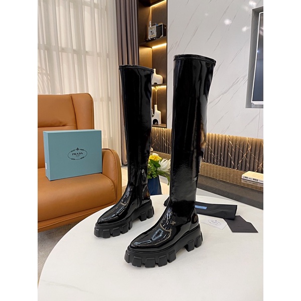Bốt cổ cao da thật thời trang thương hiệu Prada cao cấp mẫu mới cho nữ