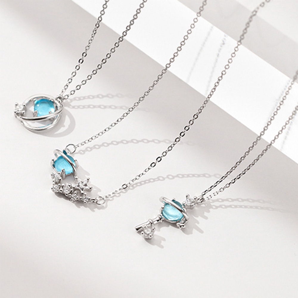 Dây chuyền phối mặt đá Sapphire xanh hình chìa khóa tinh tế thời trang cho nữ