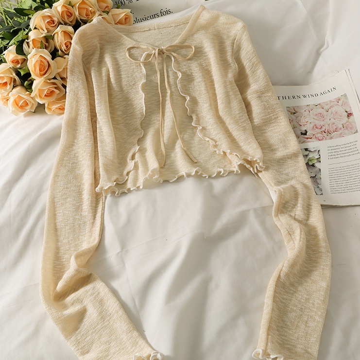 Áo khoác cardigan XIAOZHAINV dệt kim mỏng tay dài thắt nơ kiểu Pháp 6 màu lựa chọn cho nữ