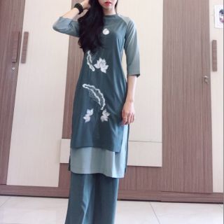 Đồ lam đi chùa áo dài 4 tà