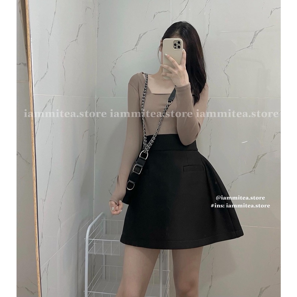 Munnie Top - Áo thun gân dài tay cổ vuông