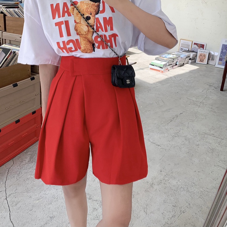 QKOOLE  Quần ngắn ống rộng Lưng Cao Phong Cách Hàn Quốc Cho Nữ