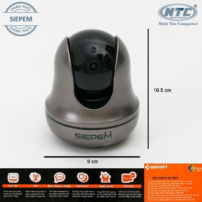 Camera IP Wifi SIEPEM S6812 Plus hỗ trợ FullHD 1080P - độ phân giải 2.0MP (Xám đen) + Kèm thẻ NTC U3 4K 32GB