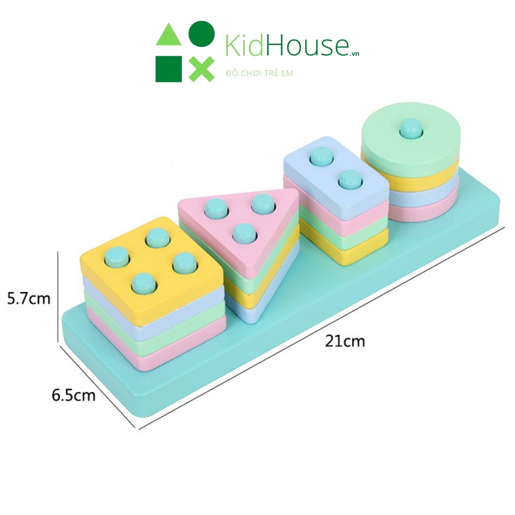 Đồ chơi gỗ thông minh cho bé montessori, bộ thả hình khối 4 trụ thương hiệu KidHouse.vn