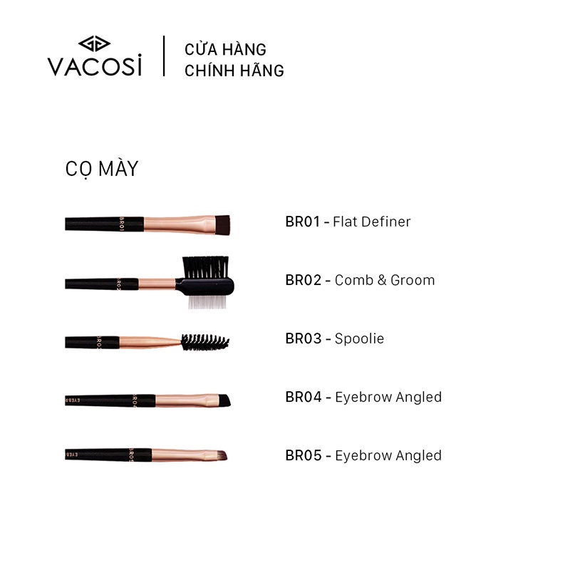 Cọ Chân Mày Vát Xéo VACOSI Eyebrow Angled Brush - BR05 Lông cứng / BR04 Lông mềm