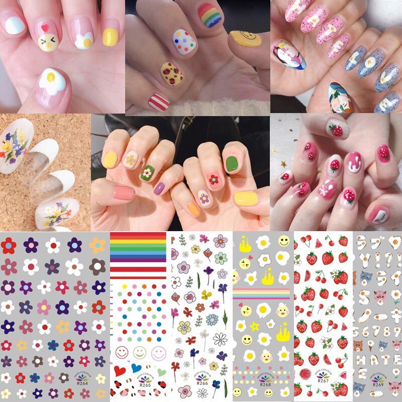 Dán móng tay nail sticker hoạt hình Rainbow đáng yêu