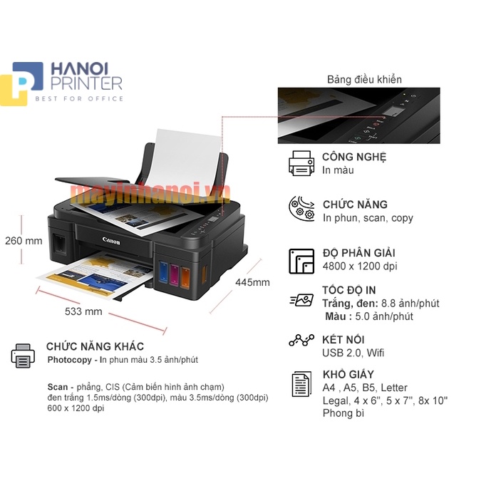 Máy in Canon PIXMA G3010, in phun màu, đa chức năng, in wifi, new fullbox bảo hành 12 tháng