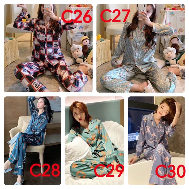 ✅ Bộ đồ ngủ/đồ mặc nhà/pyjama lụa cổ bẻ.