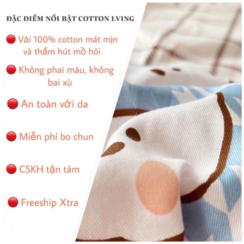 Bộ Chăn Ga Gối ❤️ Cotton living 100% cao cấp đủ size đệm ga giường họa tiết đáng yêu phong cách Hàn Quốc chính hãng