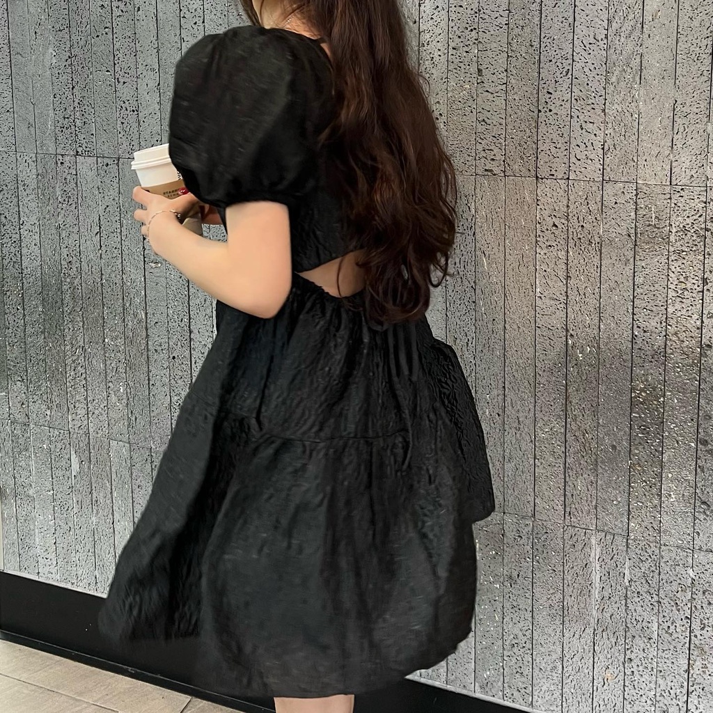 Đầm gấm cổ vuông dây buộc lưng Miho.house