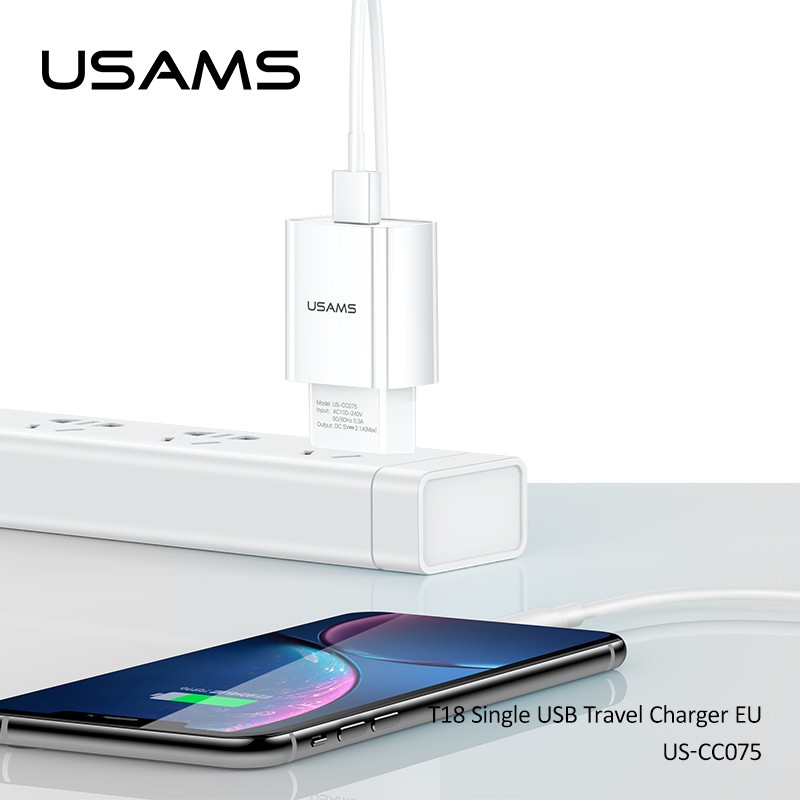 USAMS T18 Cốc Sạc Nhanh Cho Iphone Oppo Samsung Huawei Vivo Xiaomi