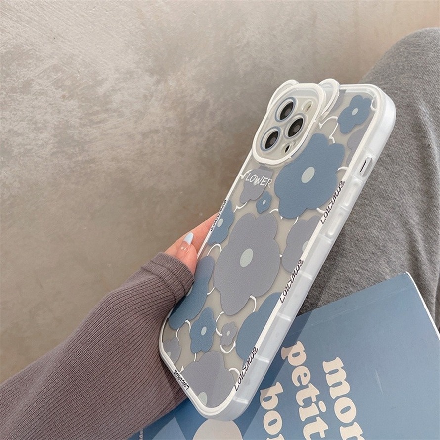 Ốp Điện Thoại Silicon Hình Hoa / Tai Gấu Màu Xám Cho iPhone 14 13 12 11 Pro Max X Xr Xs Max SE 2020 iPhone 8 7 6 6s Plus