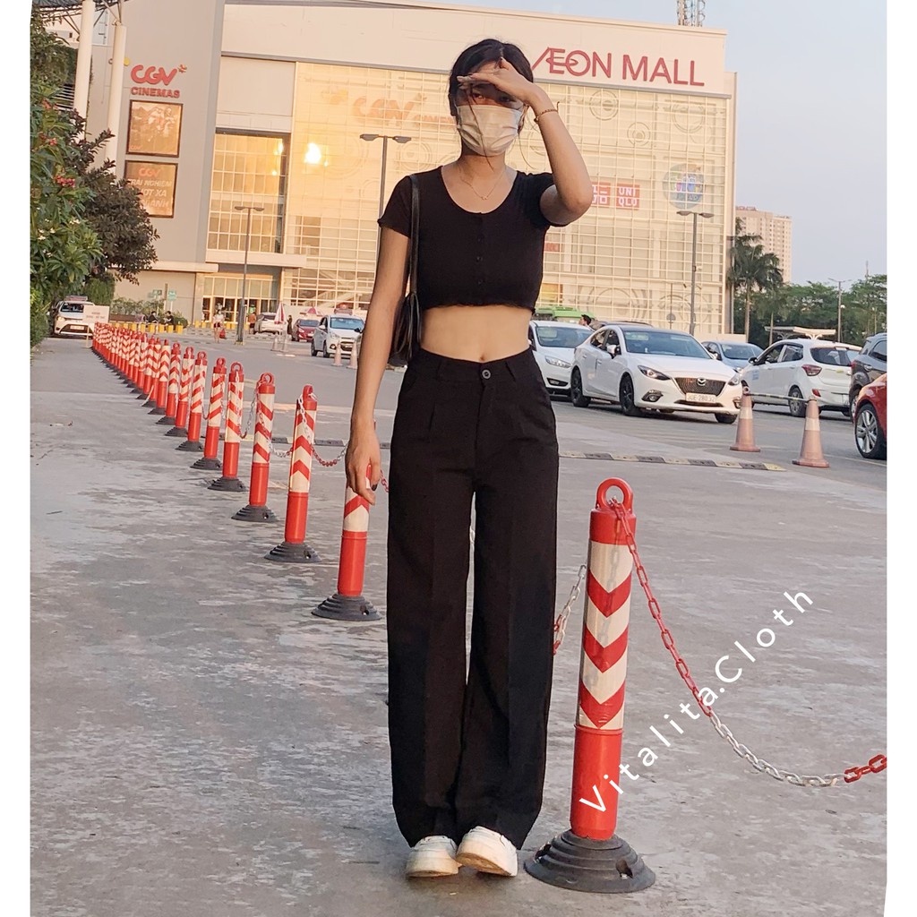 Quần ống rộng nữ lưng cao STYLE ULZZANG - chất vải Cát Hàn phối đồ cực phong cách - cực xinh