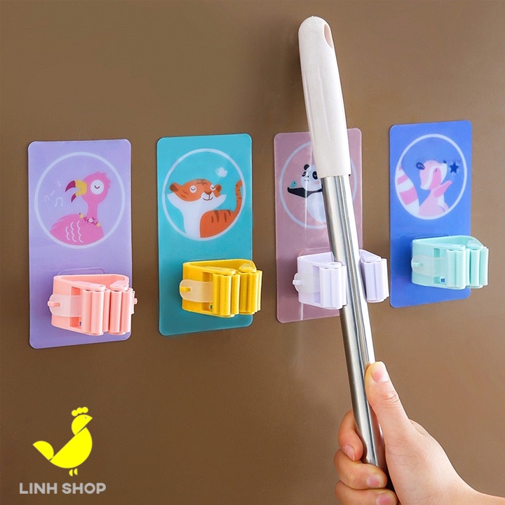 Kẹp giữ cán chổi, cây lau nhà dán tường - kẹp và móc treo đồ đa năng